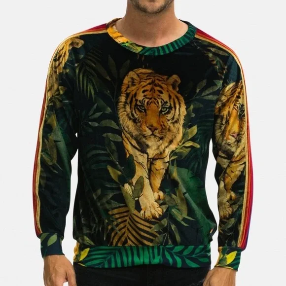 NWOT! Aviator Nation Unisex Jungle Classic Velvet Sweatshirt - Black Tiger - Picture 3 of 11